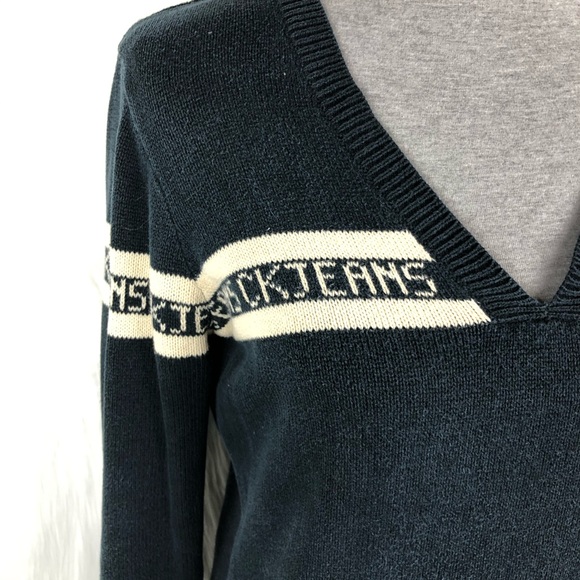 Vintage 90s Calvin Klein Logo V Neck Sweater - Picture 2 of 4